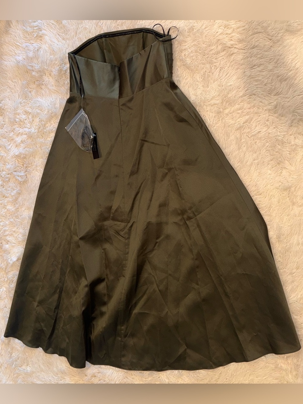 NEW ALFRED SUNG Josephine Olive Green Straplesss Mikado Gown Sz 18 - Picture 7 of 8